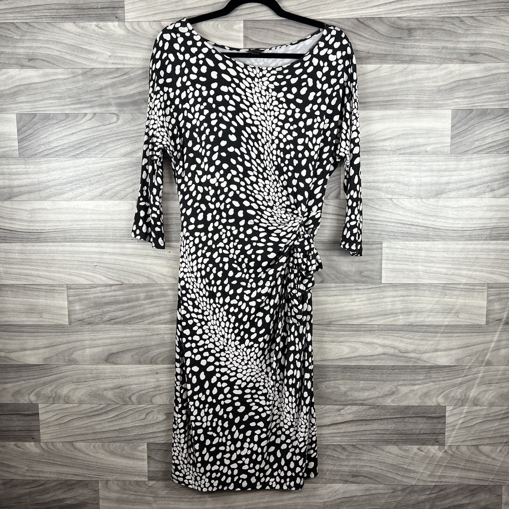 Ann Taylor Womens Black White Dotted Terry Dress with Tie on Side Medium - Picture 2 of 10